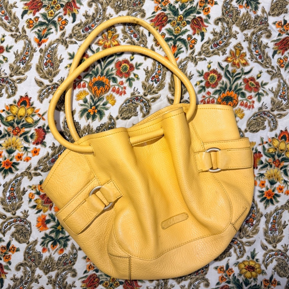 Cole Haan Yellow Pebbled Leather Hobo Shoulder Bag Tote Gold Hardware